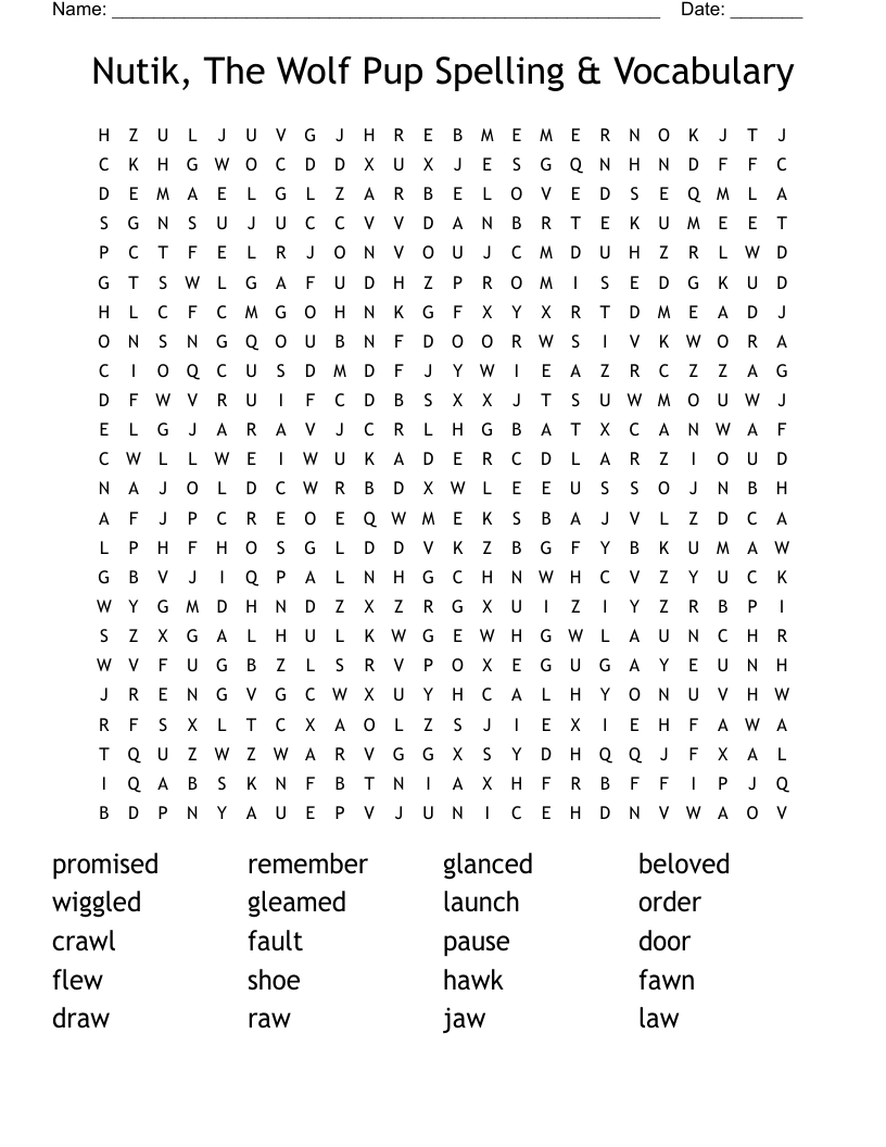 Nutik, The Wolf Pup Spelling & Vocabulary Word Search