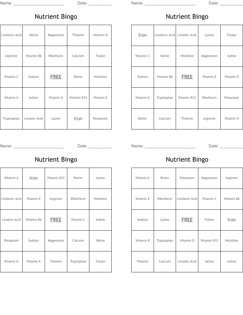 Nutrient Bingo 