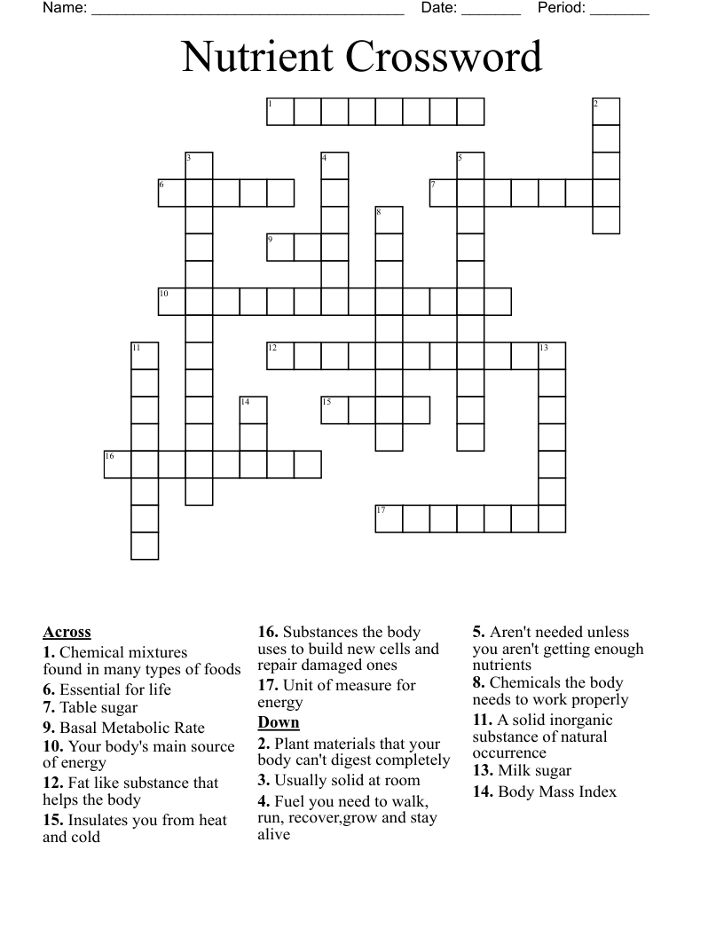 Nutrient Crossword
