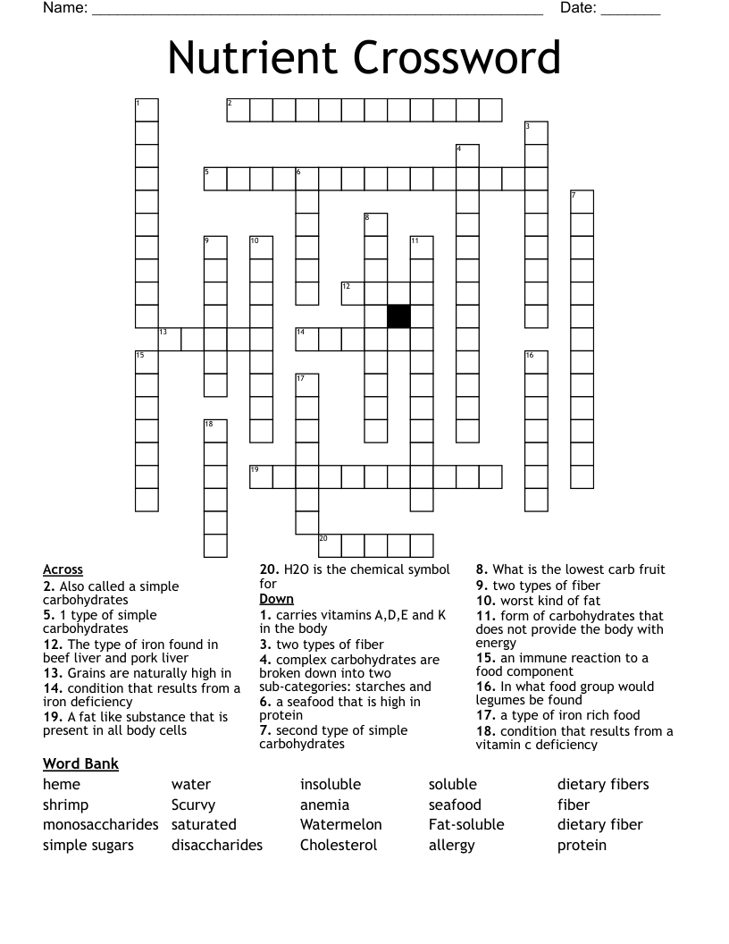 Nutrient Crossword