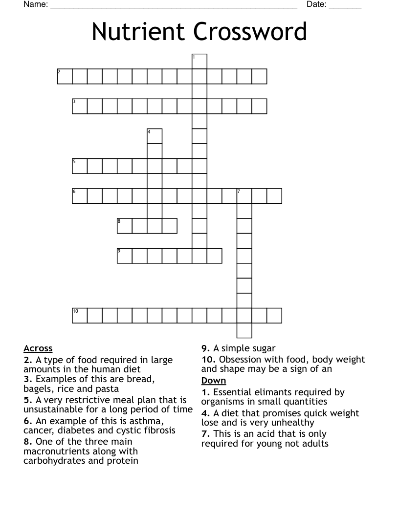Nutrient Crossword