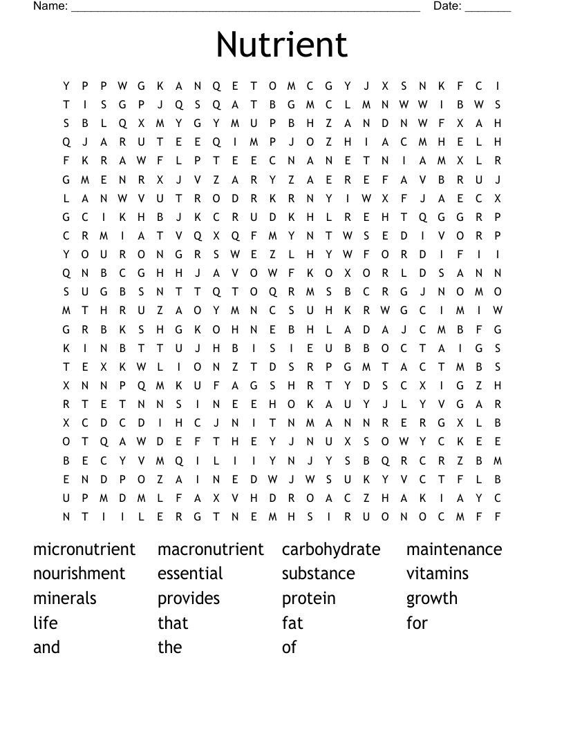 Nutrient  Word Search