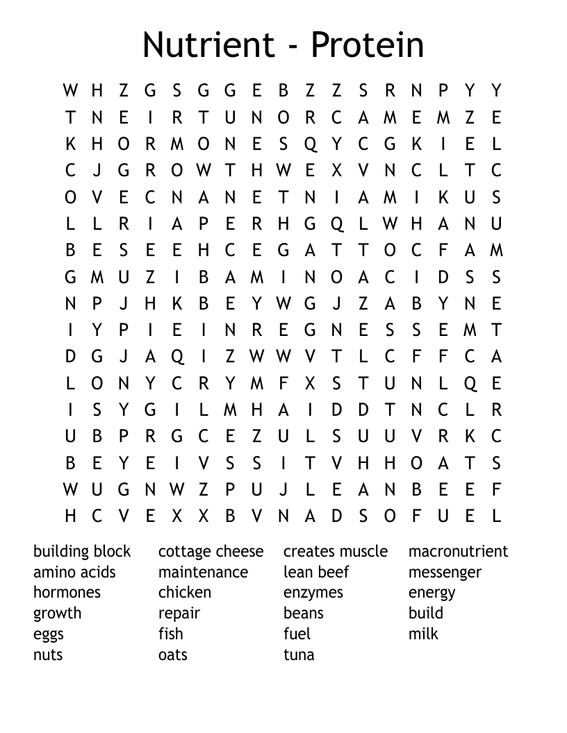 Nutrient - Protein Word Search