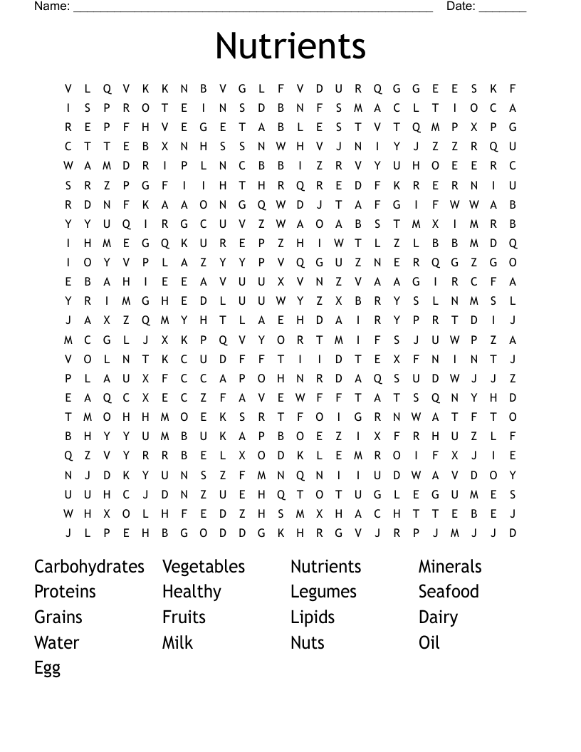Nutrients Word Search