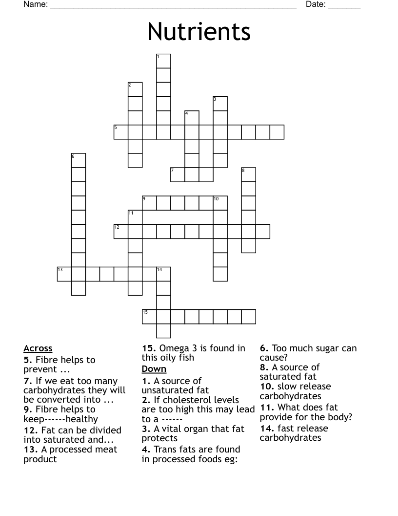 Nutrients Crossword