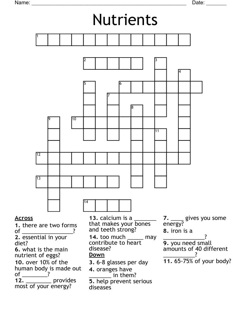 Nutrients Crossword