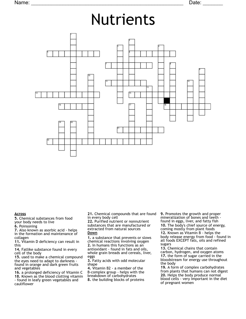 Nutrients Crossword