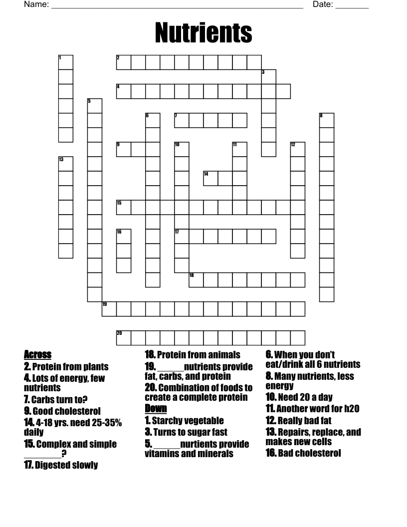 Nutrients Crossword