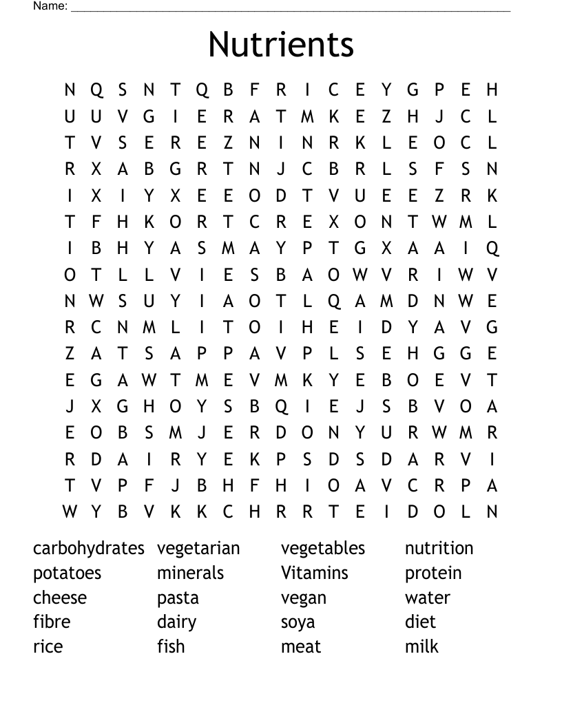 Nutrients Word Search