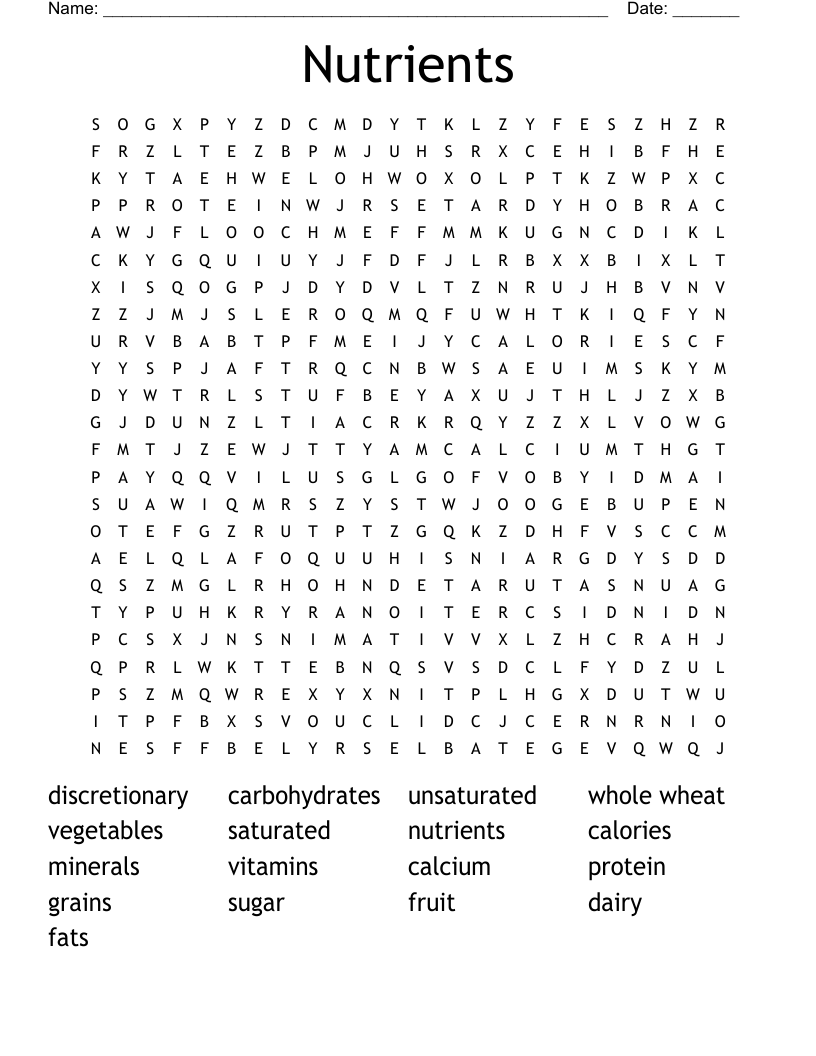 Nutrients Word Search