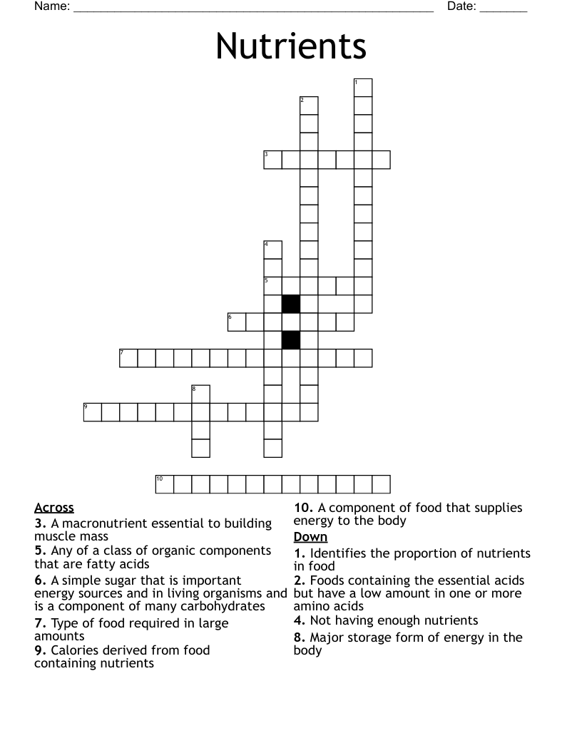 Nutrients Crossword