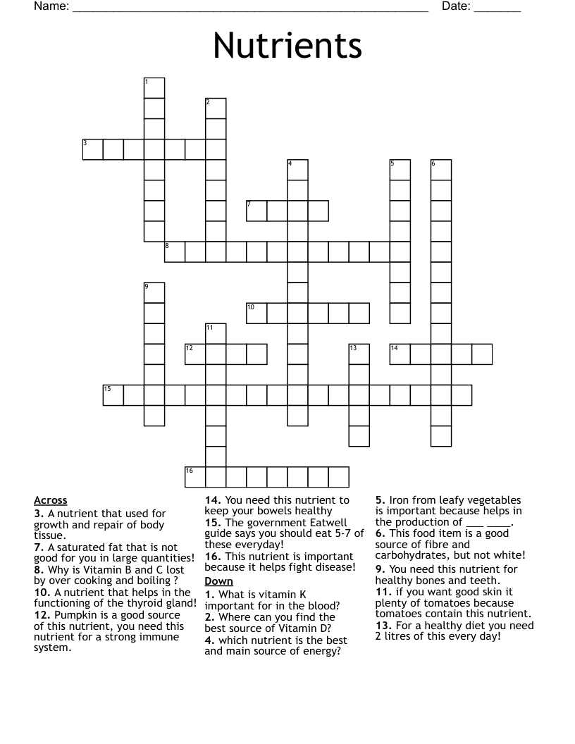 Nutrients Crossword