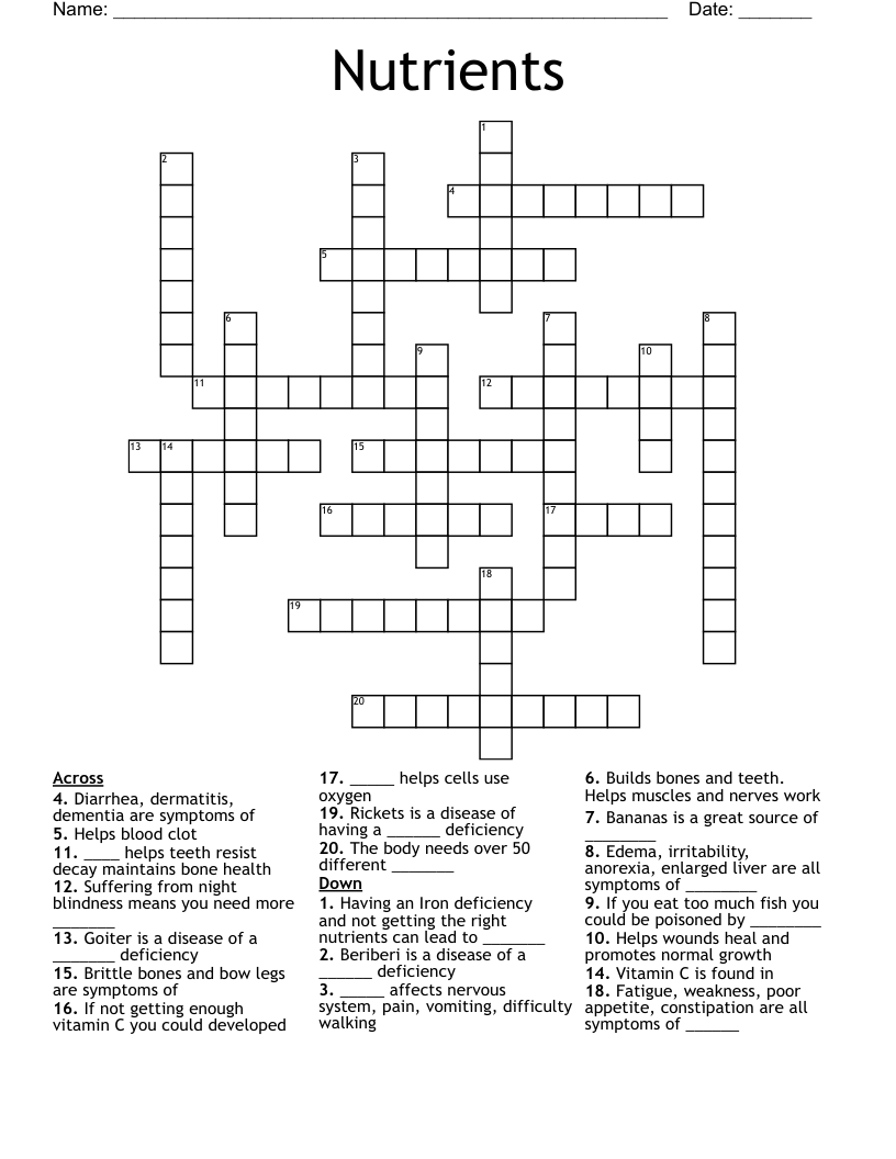 Nutrients Crossword