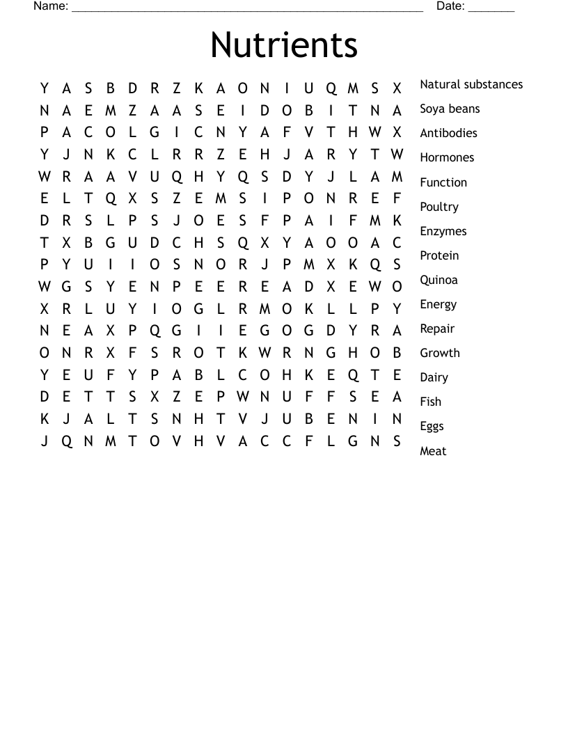 Nutrients Word Search
