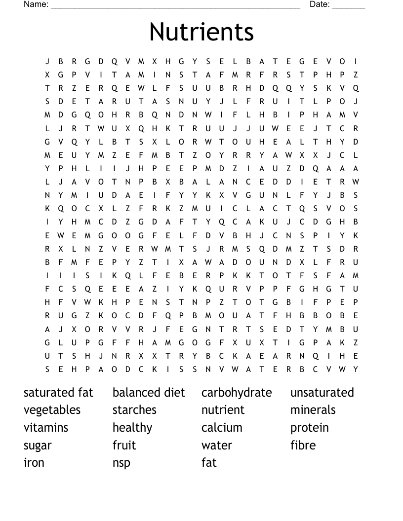 Nutrients Word Search