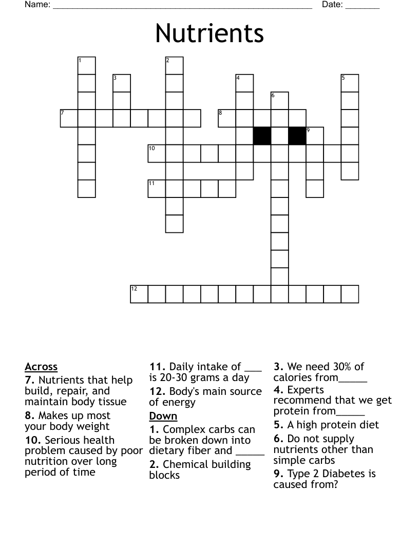 Nutrients Crossword
