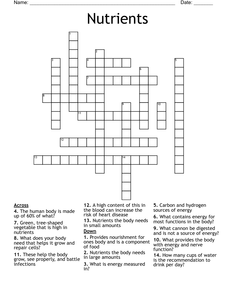 Nutrients Crossword