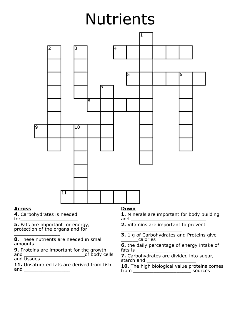 Nutrients Crossword