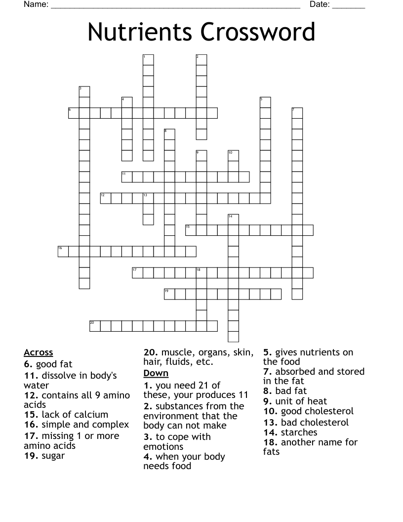 Nutrients Crossword