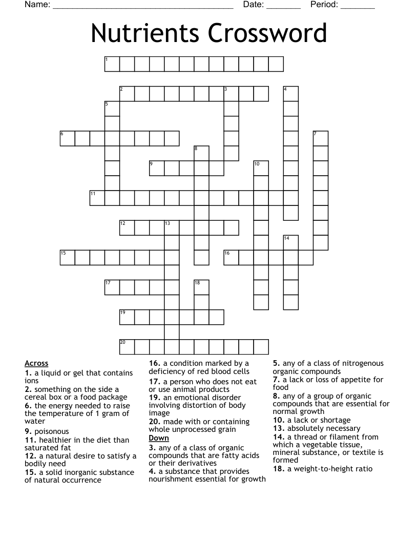 Nutrients Crossword
