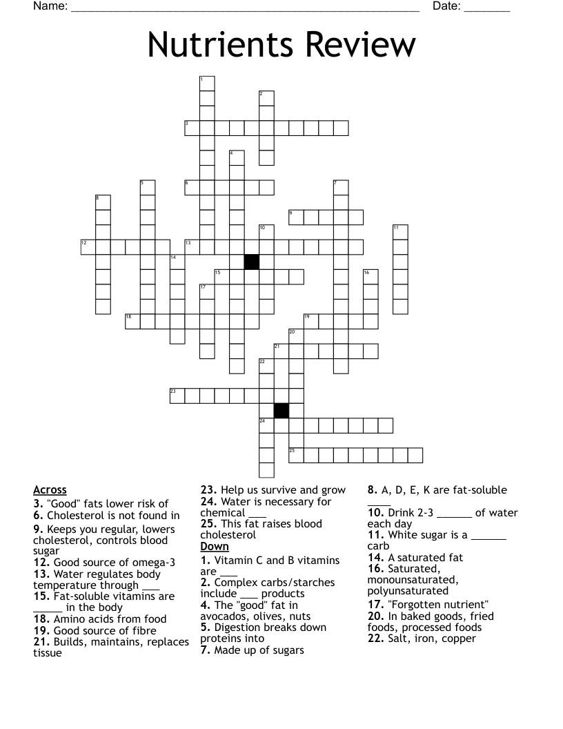 Nutrients Review Crossword