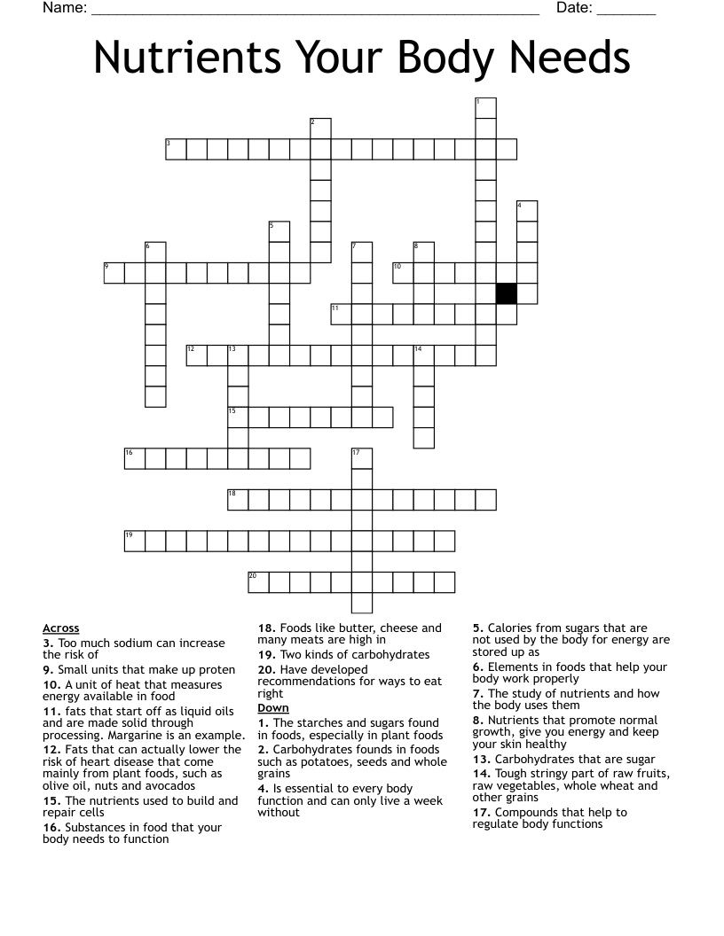 Nutrients Your Body Needs Crossword