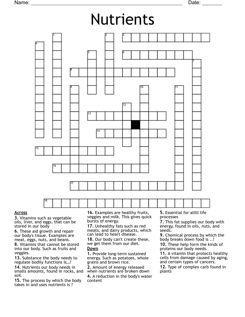 Nutrients  Crossword