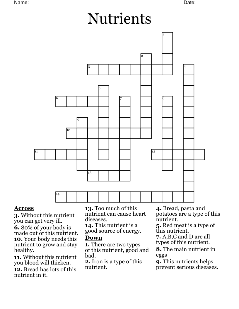 Nutrients  Crossword