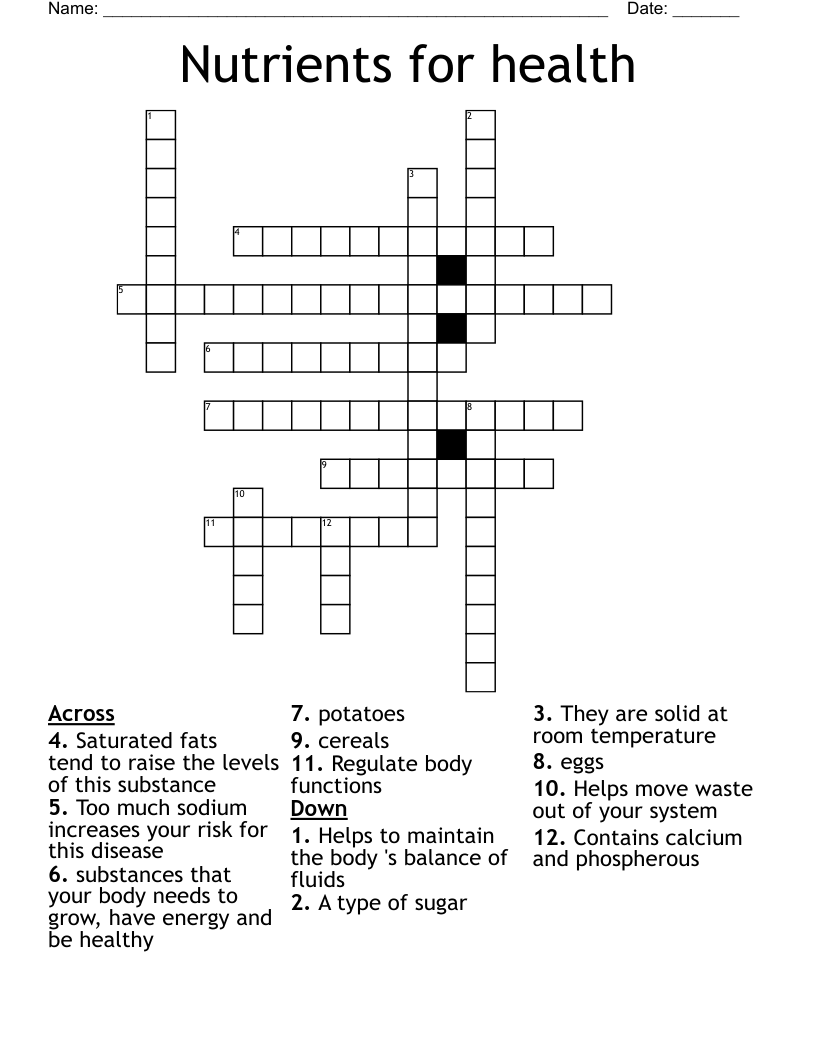 Nutrients for health Crossword
