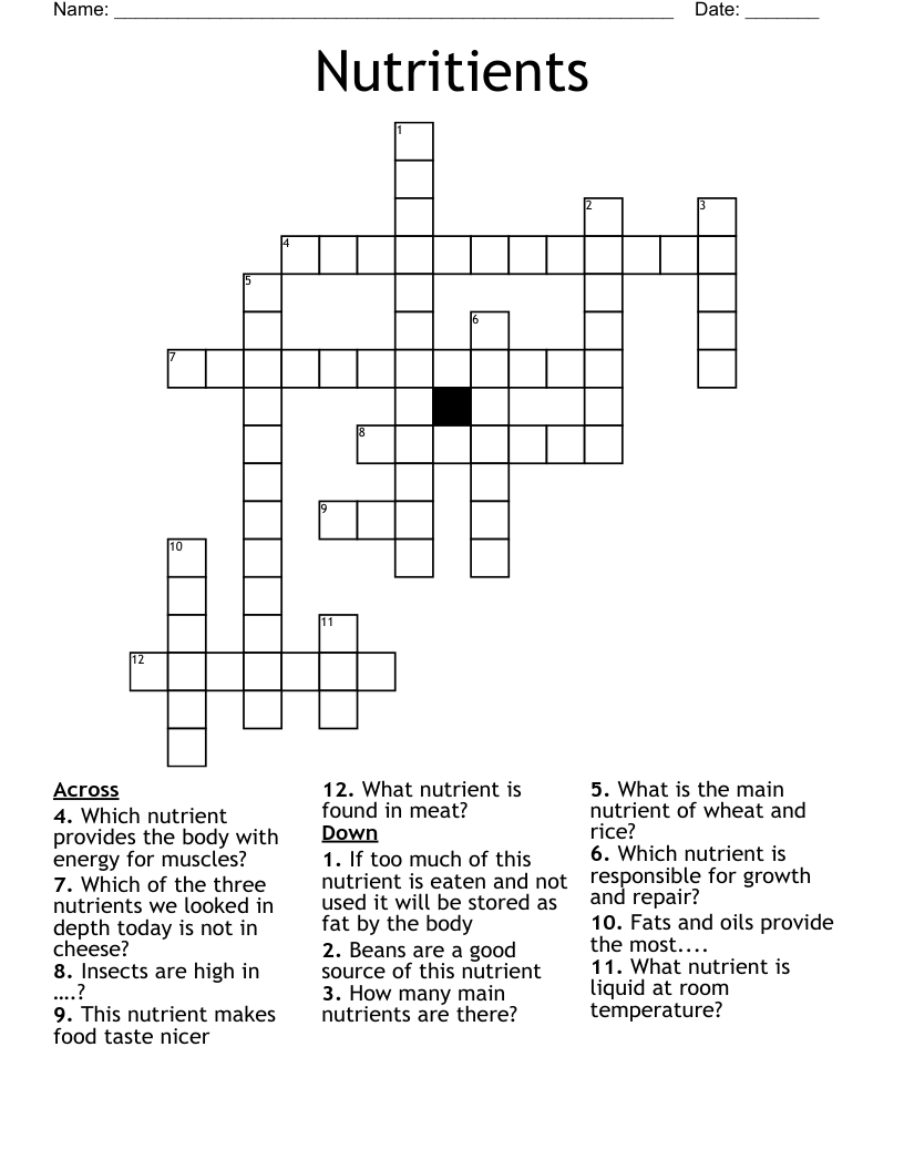 Nutritients Crossword