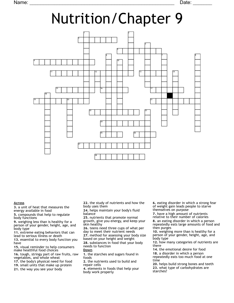 Nutrition/Chapter 9 Crossword