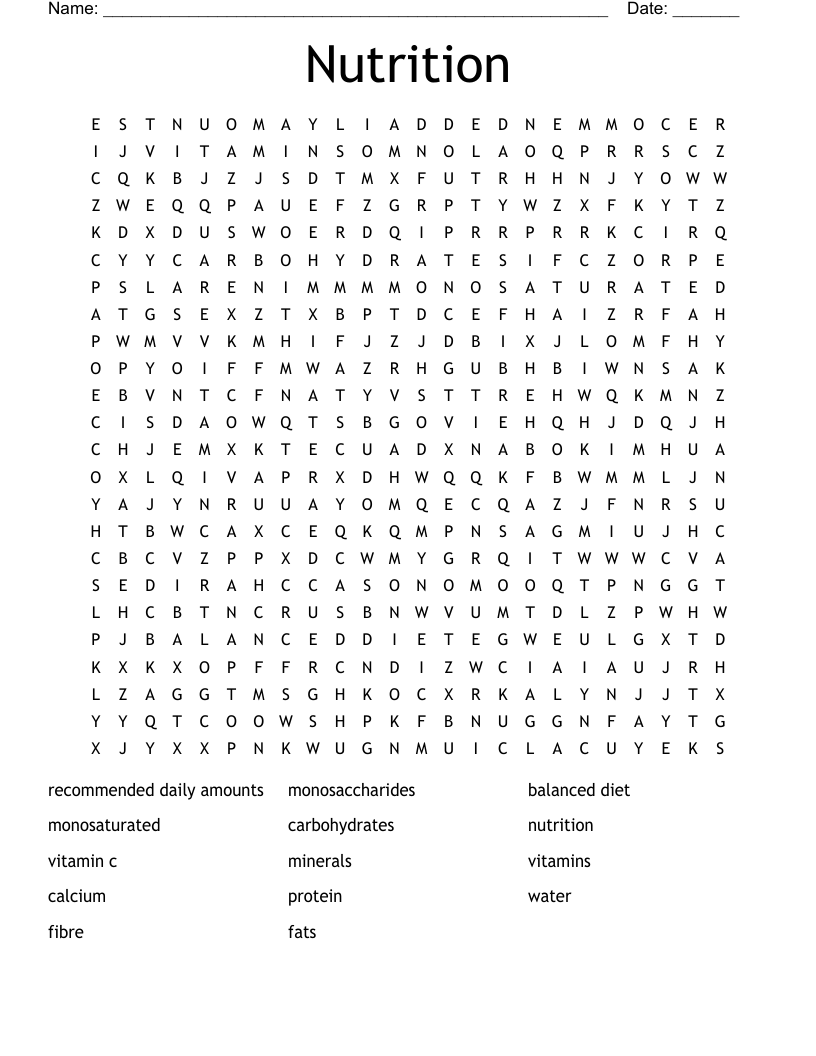 Nutrition Word Search