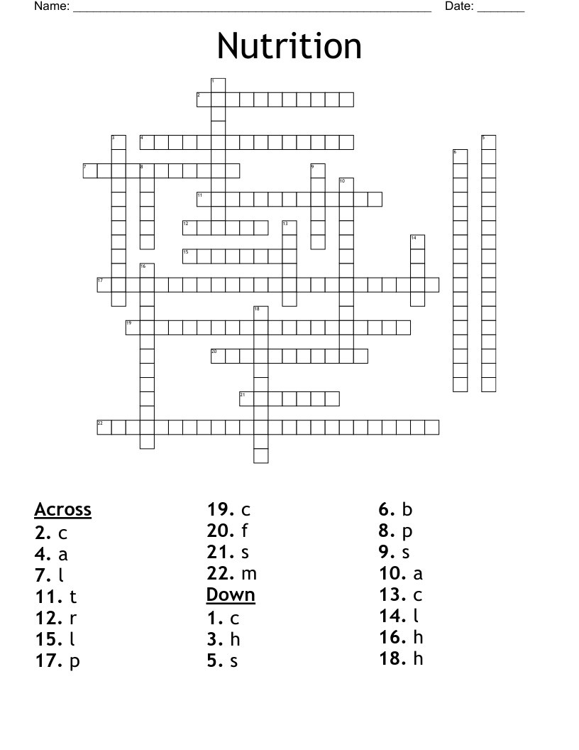 Nutrition Crossword