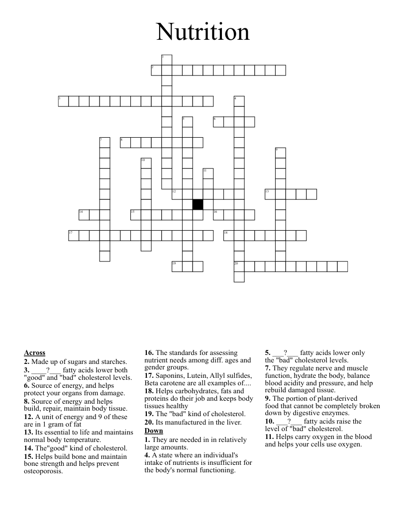 Nutrition Crossword
