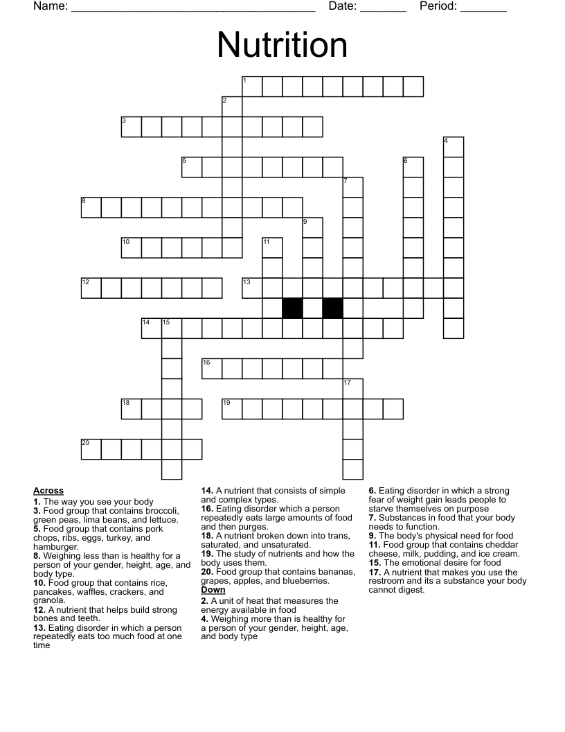 Nutrition Crossword