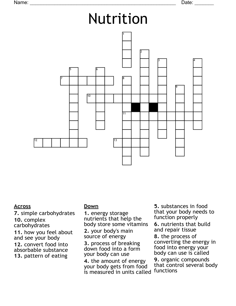 Nutrition Crossword