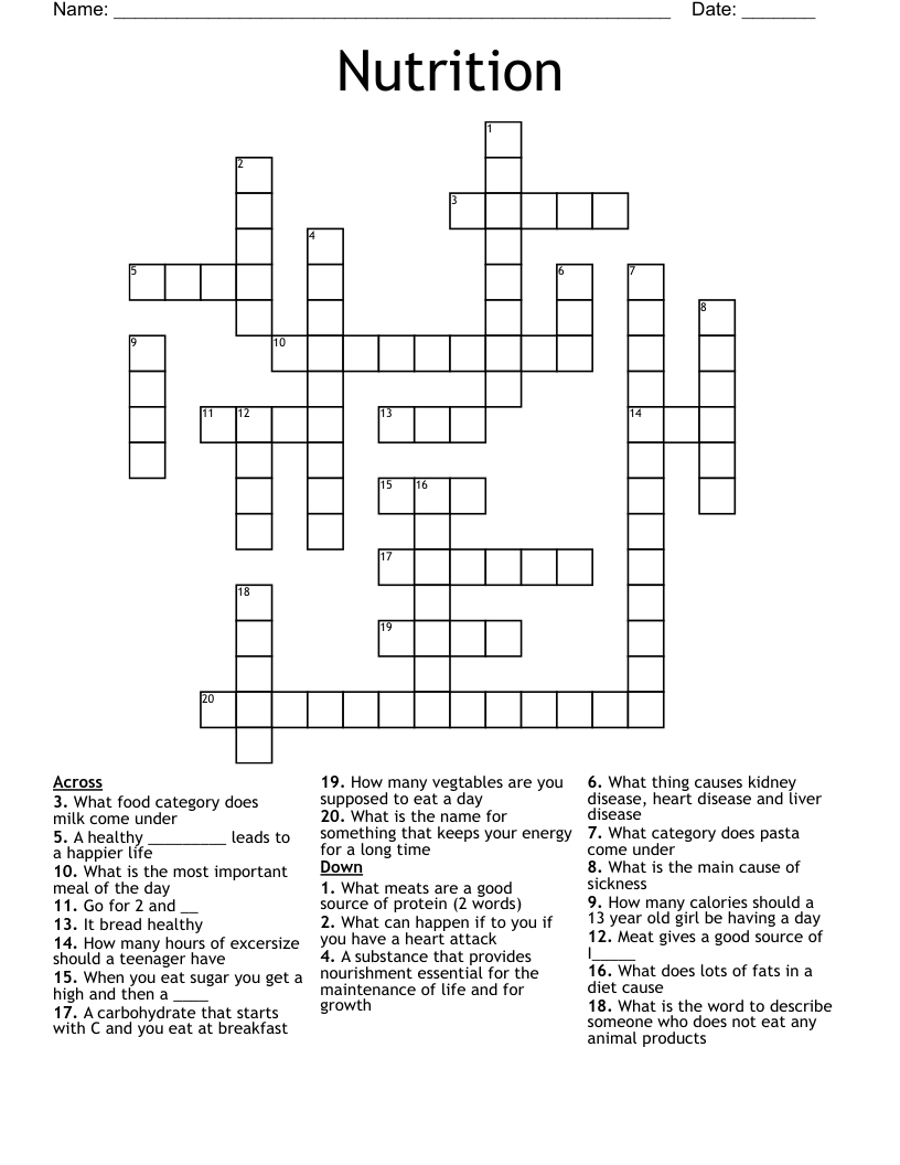 Nutrition Crossword