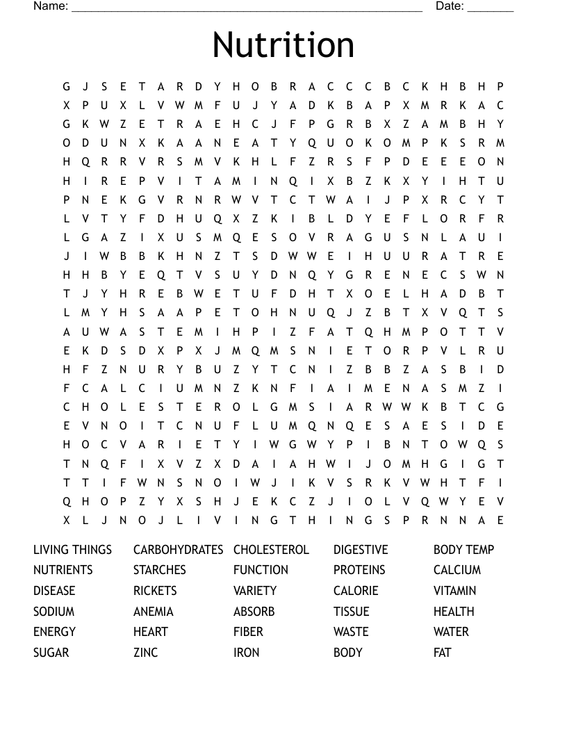 Nutrition Word Search