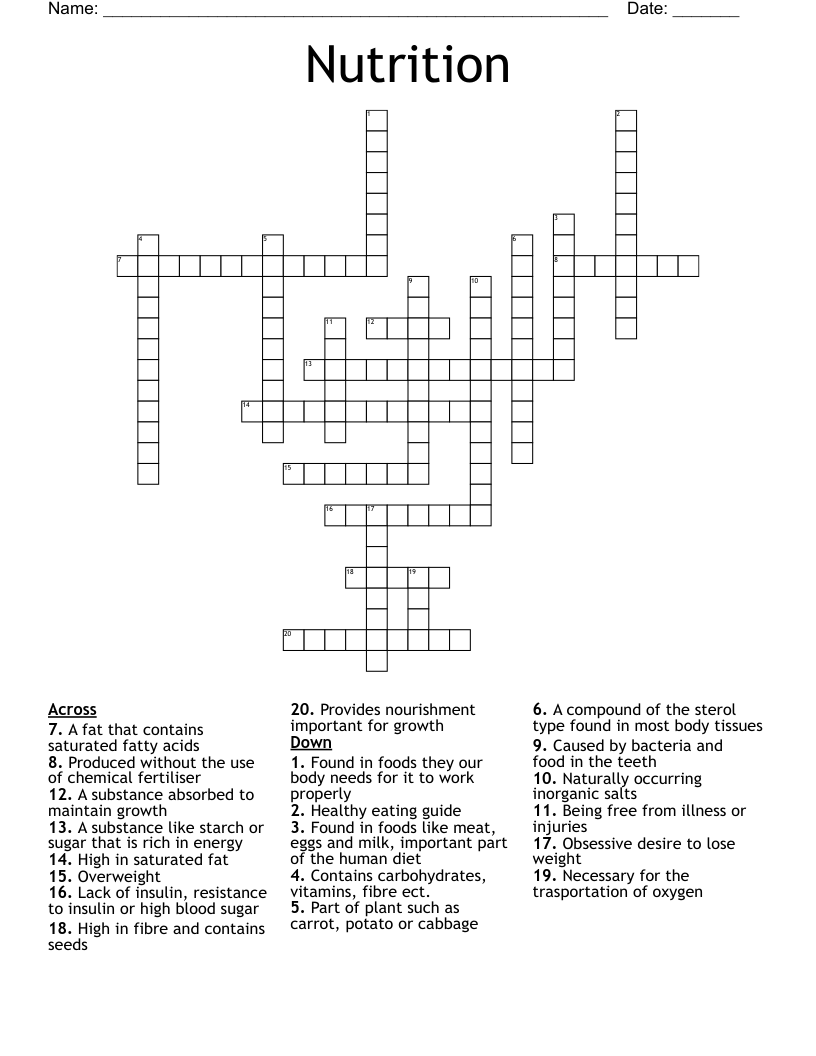 Nutrition Crossword