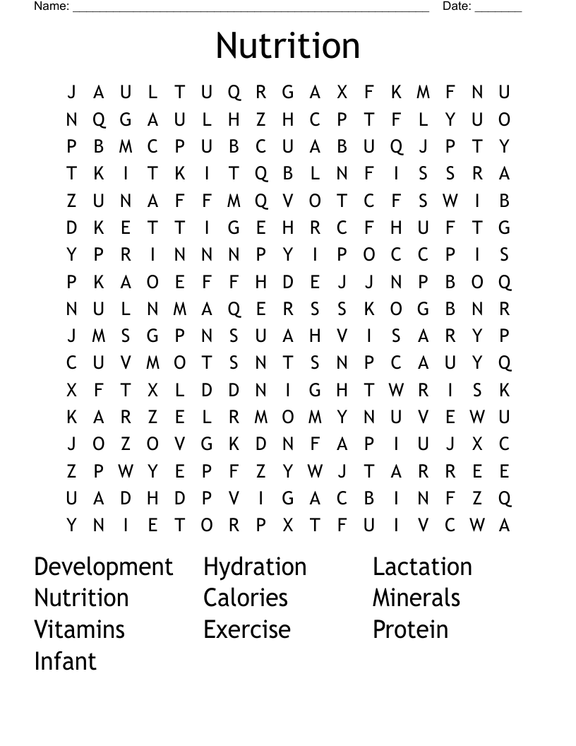 Nutrition Word Search
