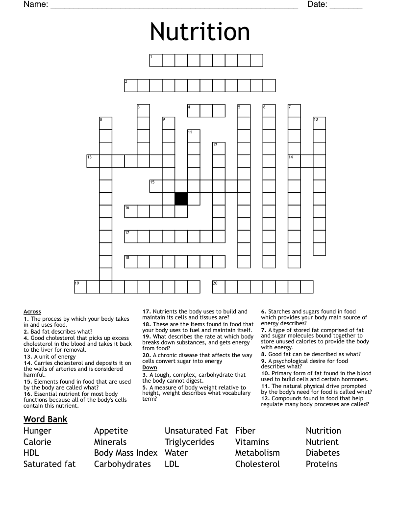 Nutrition Crossword