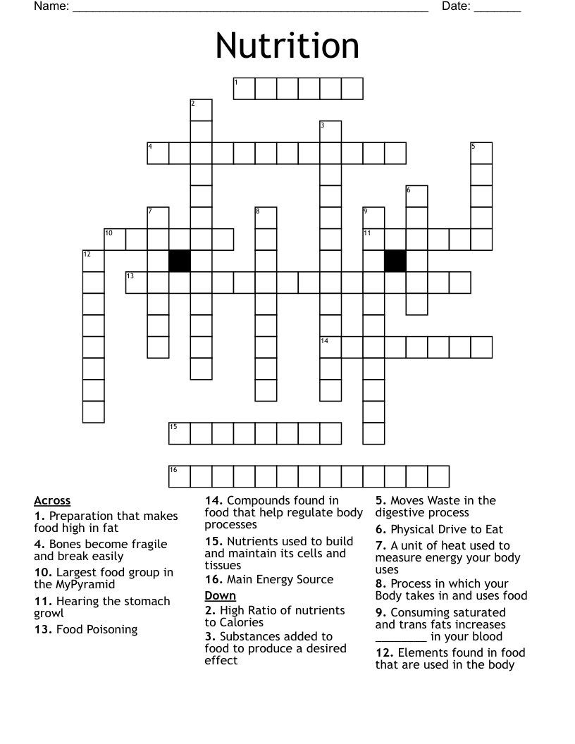 Nutrition Crossword