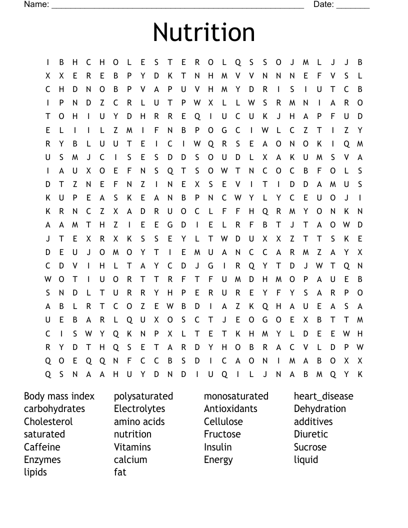Nutrition Word Search