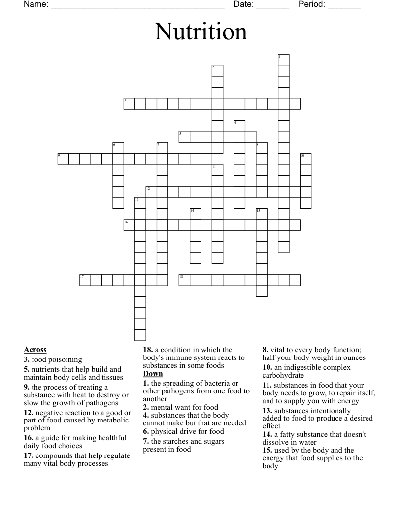 Nutrition Crossword