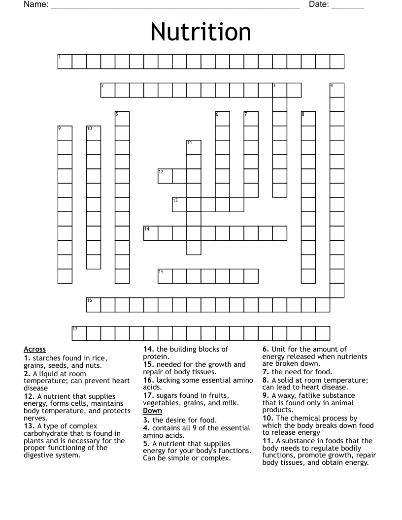 Nutrition Crossword