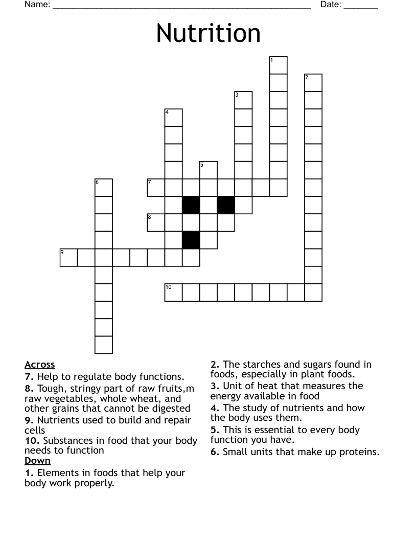 Nutrition Crossword