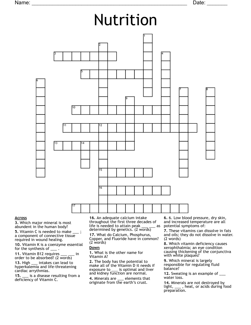 Nutrition Crossword