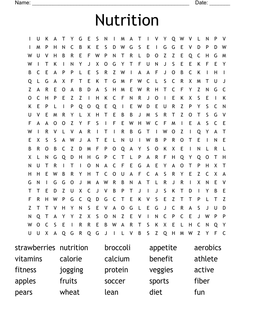 Nutrition Word Search