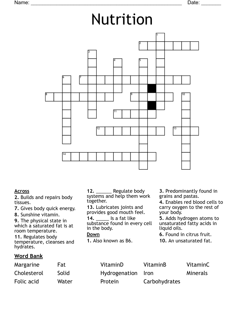 Nutrition Crossword