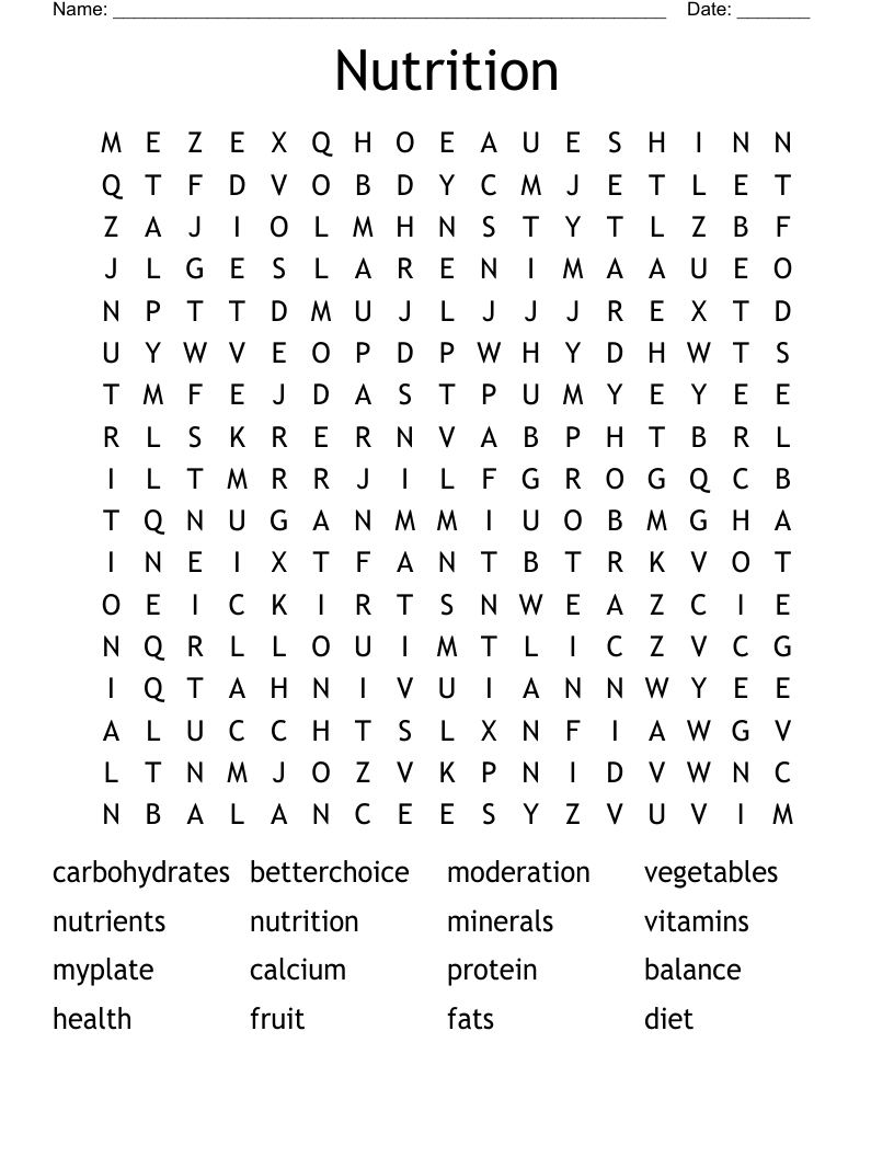 Nutrition Word Search